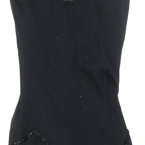 Wallis Womens Black Silk Slip Dress Size 14 Boat Neck Pullover - Beaded