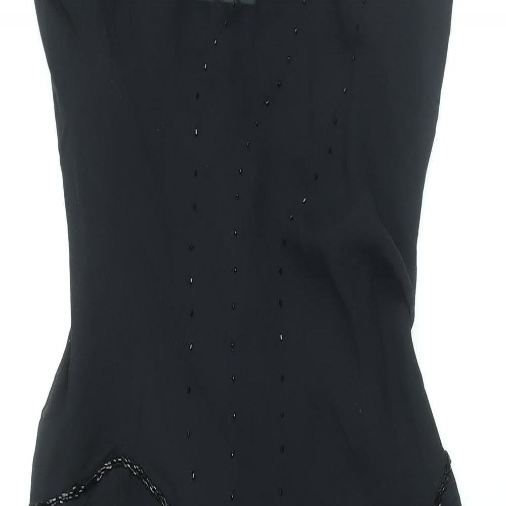 Wallis Womens Black Silk Slip Dress Size 14 Boat Neck Pullover - Beaded