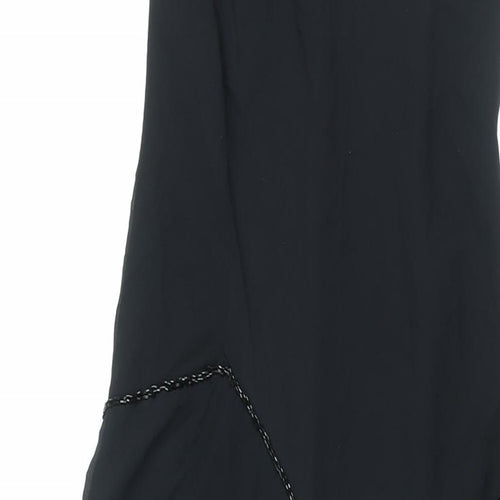 Wallis Womens Black Silk Slip Dress Size 14 Boat Neck Pullover - Beaded