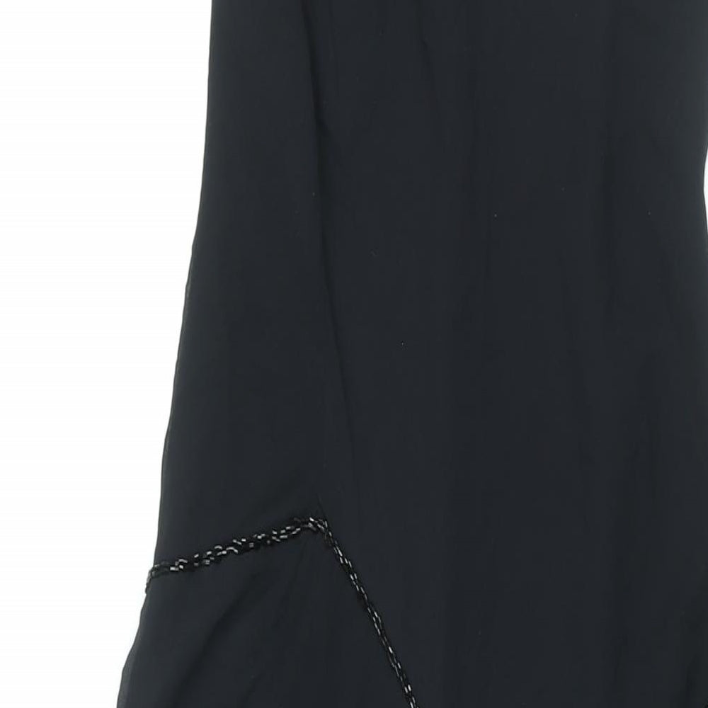 Wallis Womens Black Silk Slip Dress Size 14 Boat Neck Pullover - Beaded