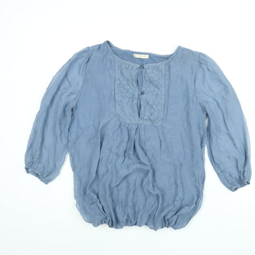 Prontomoda Giusy Womens Blue Silk Basic Blouse Size M Round Neck - Lace Detail
