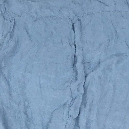 Prontomoda Giusy Womens Blue Silk Basic Blouse Size M Round Neck - Lace Detail