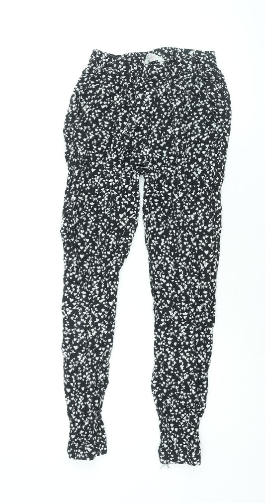H&M Girls Black Geometric Viscose Harem Trousers Size 12 Years L26 in Regular Pullover