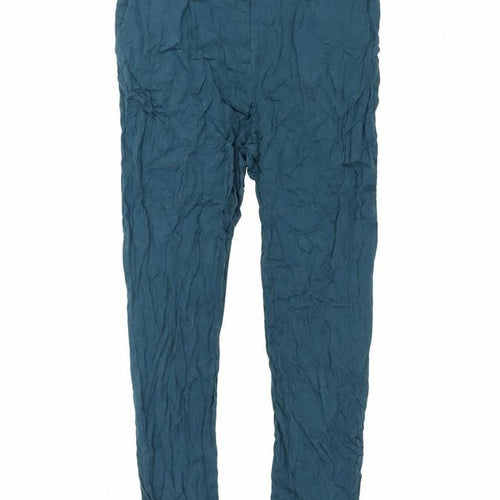Oliver Bonas Womens Blue Viscose Trousers Size 8 L27 in Regular Zip