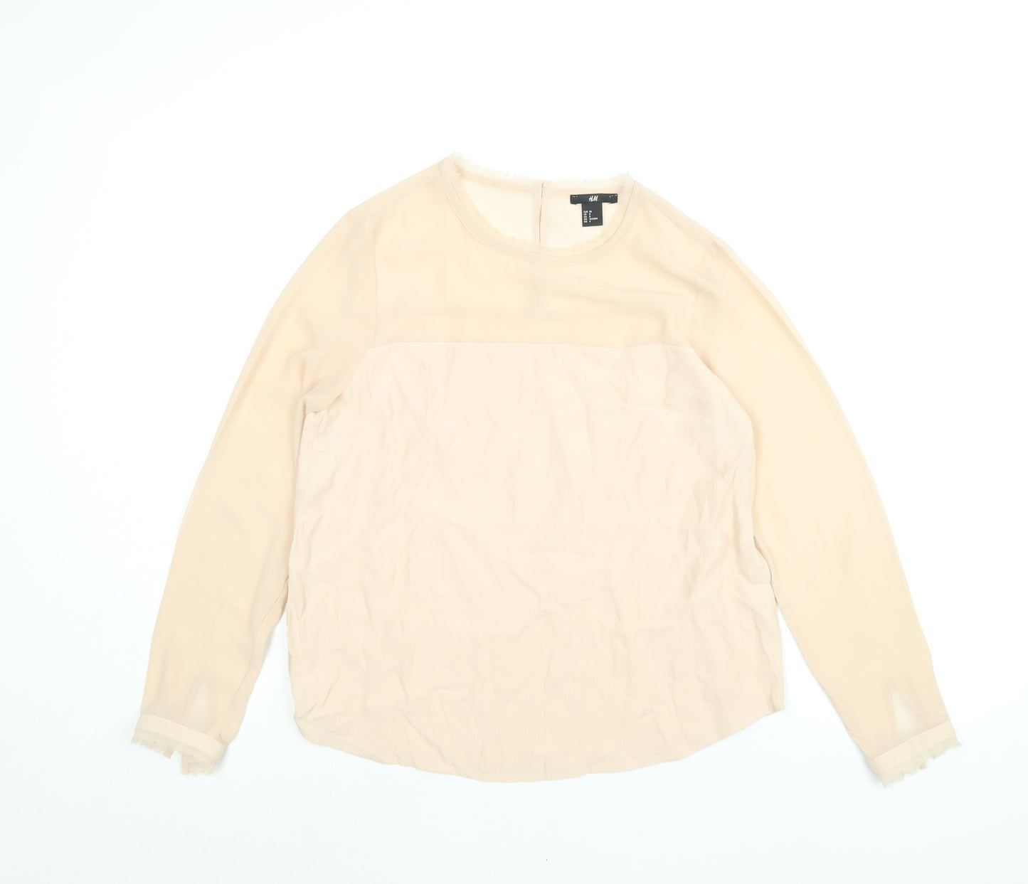 H&M Womens Pink Polyester Basic Blouse Size 10 Round Neck - Raw Edge