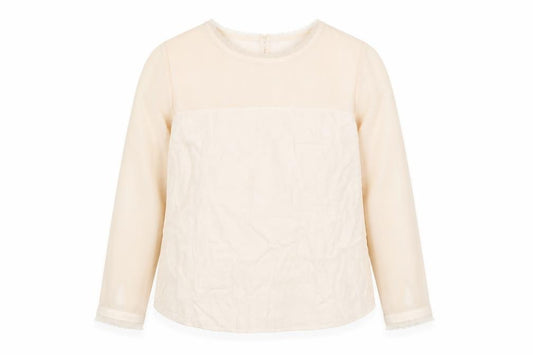 Front view of H&M women’s pink polyester basic blouse, size UK 10, round neck - raw edge