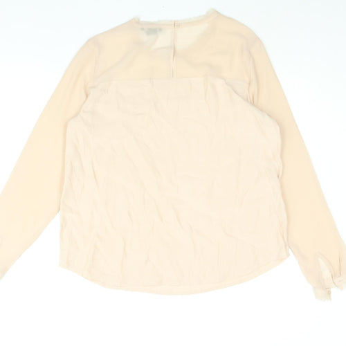 H&M Womens Pink Polyester Basic Blouse Size 10 Round Neck - Raw Edge