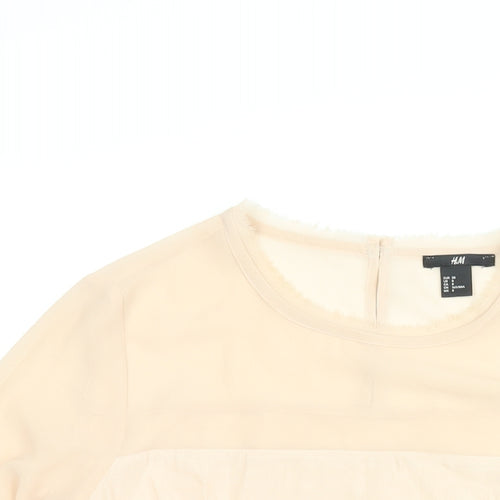 H&M Womens Pink Polyester Basic Blouse Size 10 Round Neck - Raw Edge