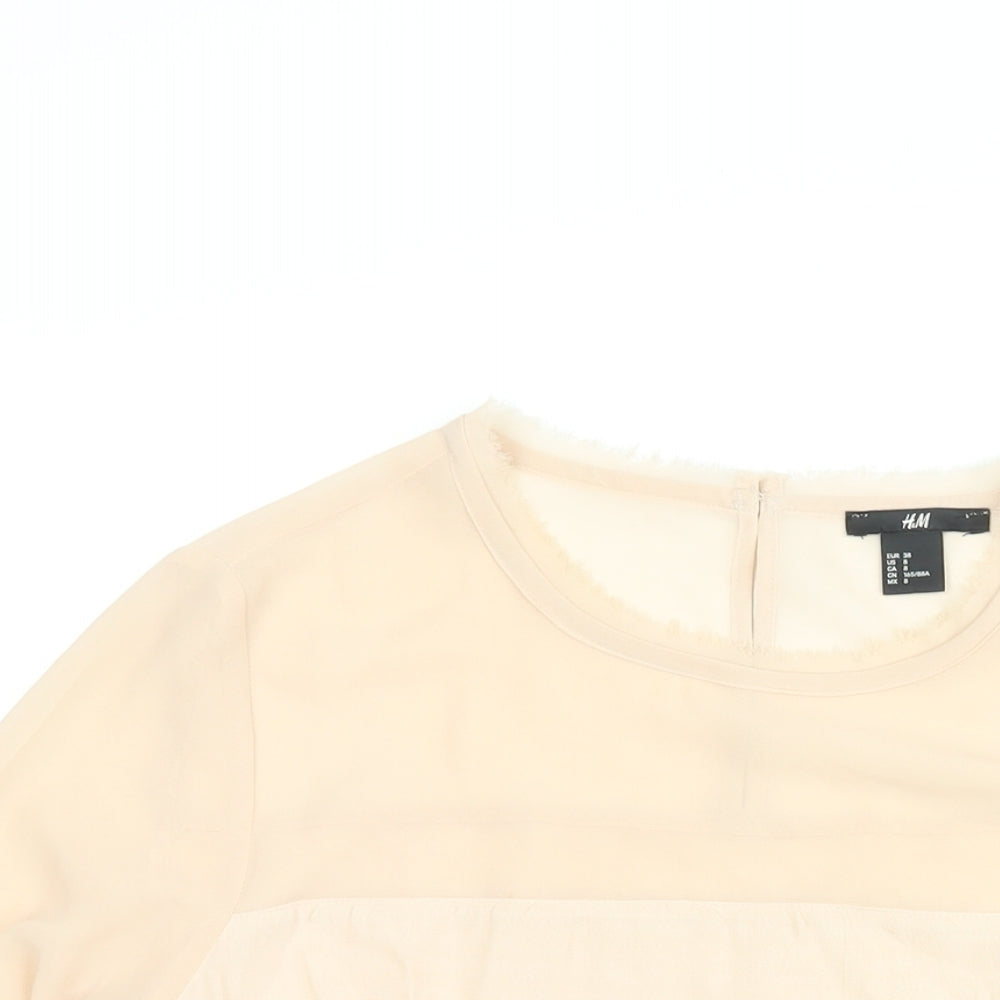 H&M Womens Pink Polyester Basic Blouse Size 10 Round Neck - Raw Edge