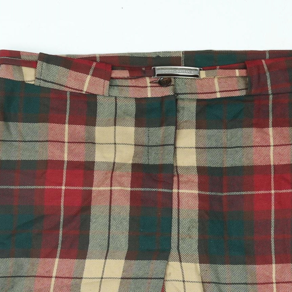 Dolce&Gabbana Womens Multicoloured Check Polyester Straight & Pencil Skirt Size 16 Zip - Vented Logo Buckle