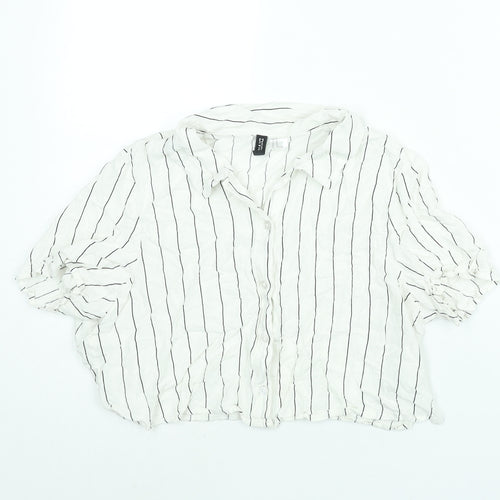 Divided by H&M Womens White Striped Viscose Cropped Button-Up Size M Collared