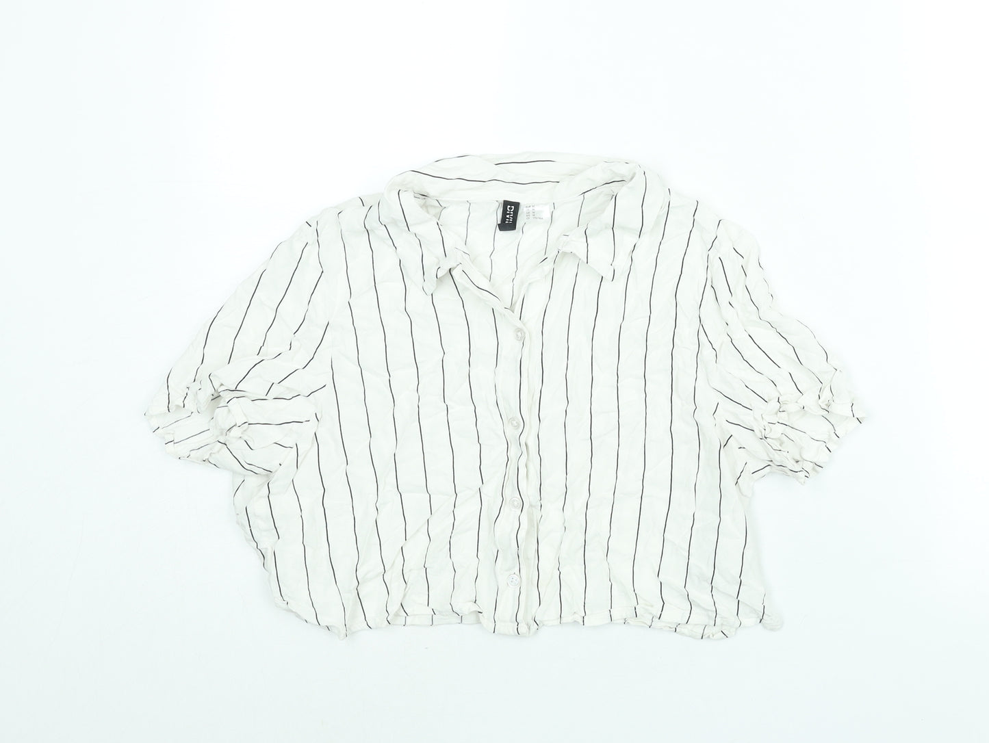 Divided by H&M Womens White Striped Viscose Cropped Button-Up Size M Collared