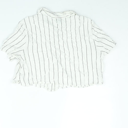 Divided by H&M Womens White Striped Viscose Cropped Button-Up Size M Collared