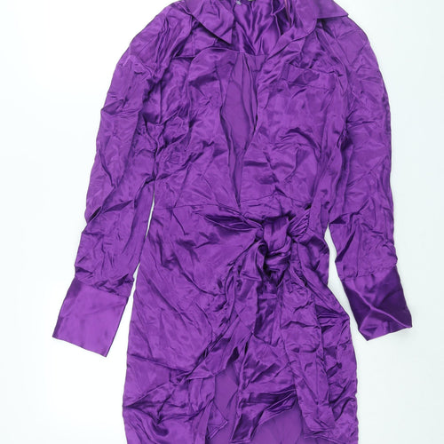 Zara Womens Purple Viscose Wrap Dress Size S Collared Tie