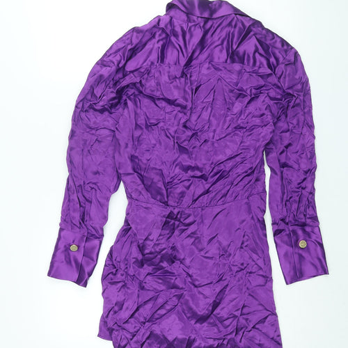 Zara Womens Purple Viscose Wrap Dress Size S Collared Tie
