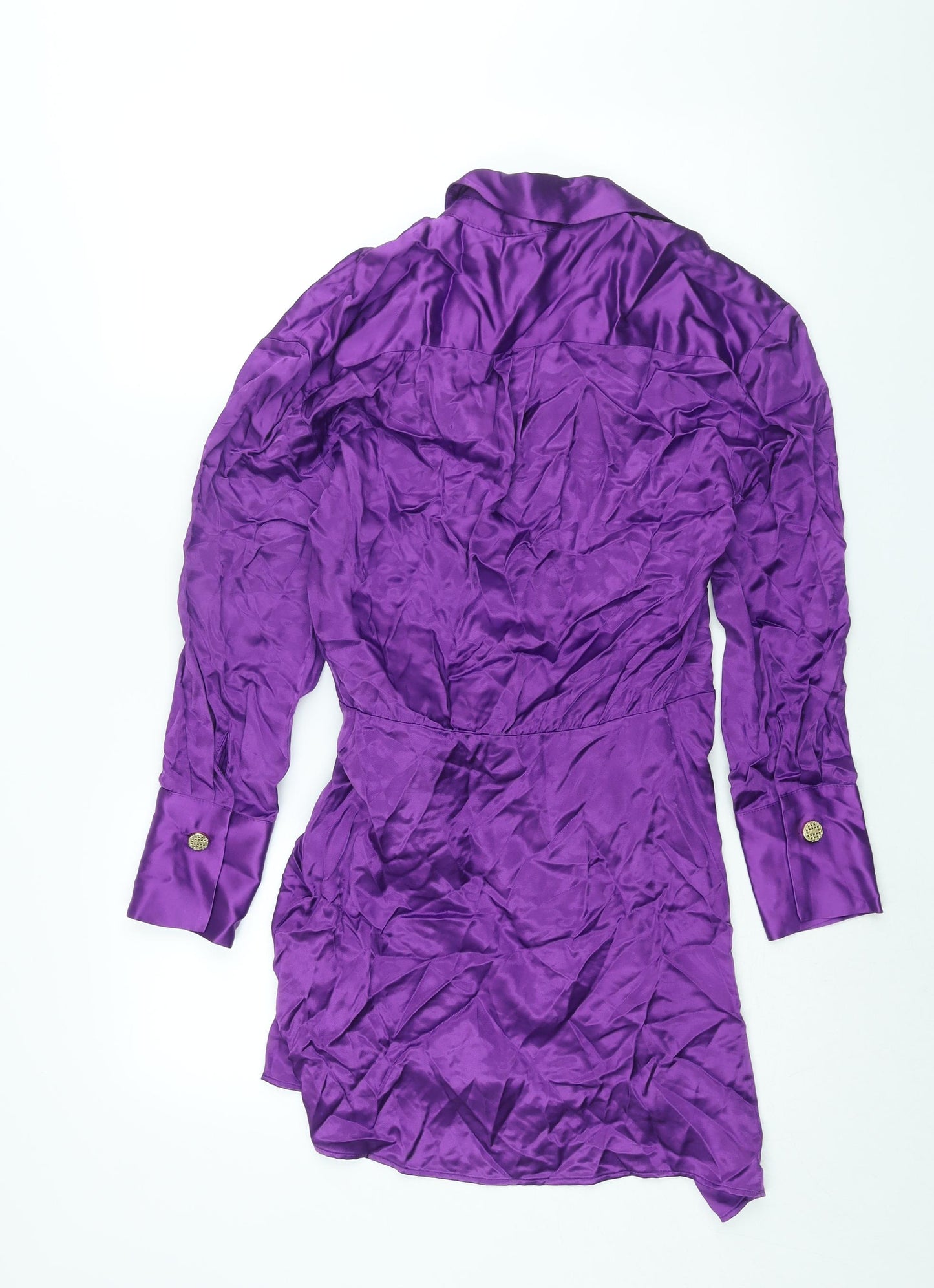 Zara Womens Purple Viscose Wrap Dress Size S Collared Tie