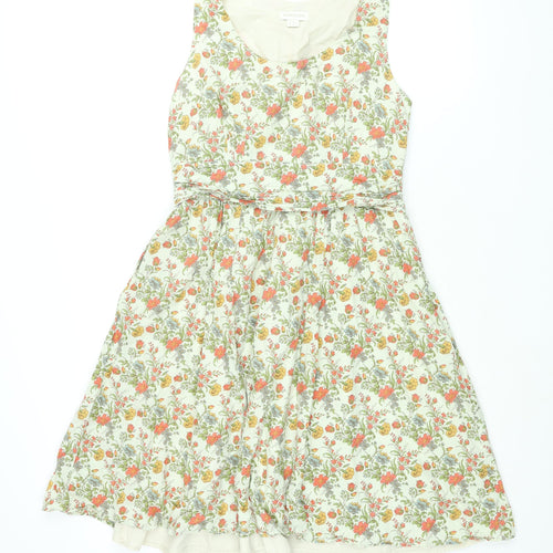 Monsoon Womens Multicoloured Floral Cotton Fit & Flare Size 14 Round Neck Zip