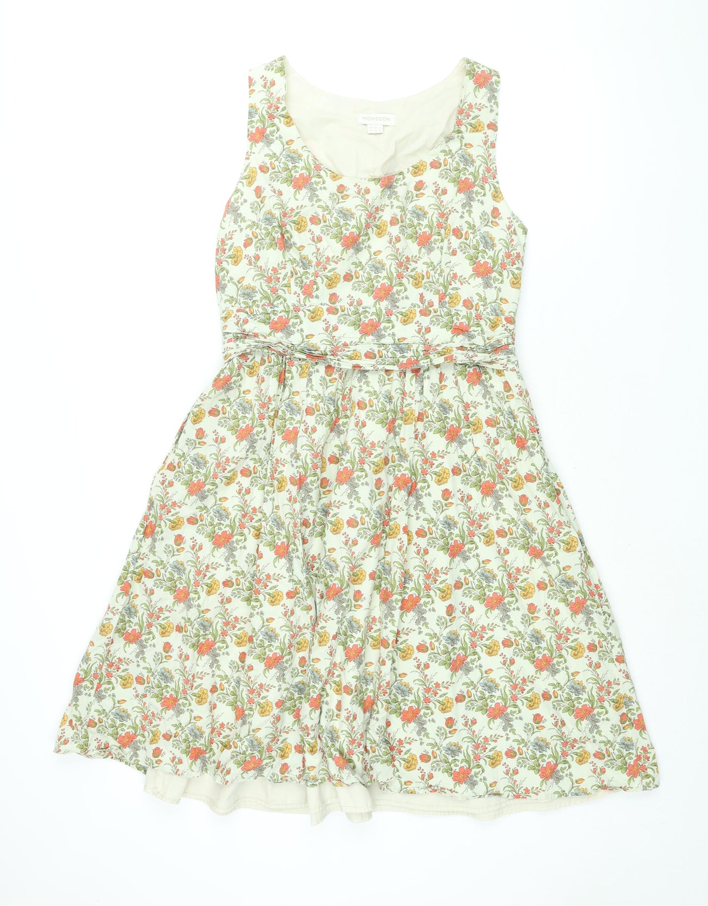 Monsoon Womens Multicoloured Floral Cotton Fit & Flare Size 14 Round Neck Zip