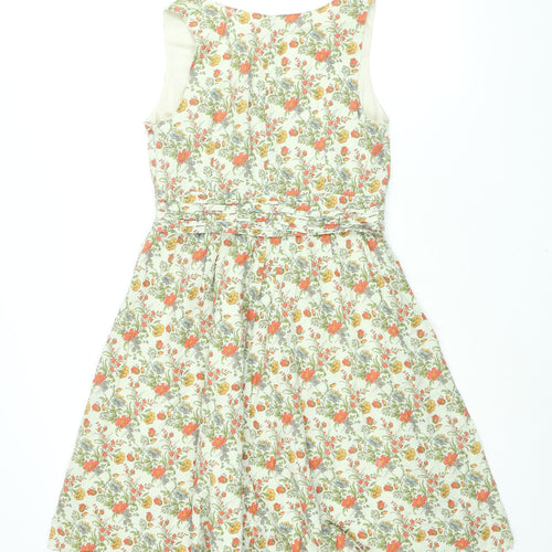 Monsoon Womens Multicoloured Floral Cotton Fit & Flare Size 14 Round Neck Zip