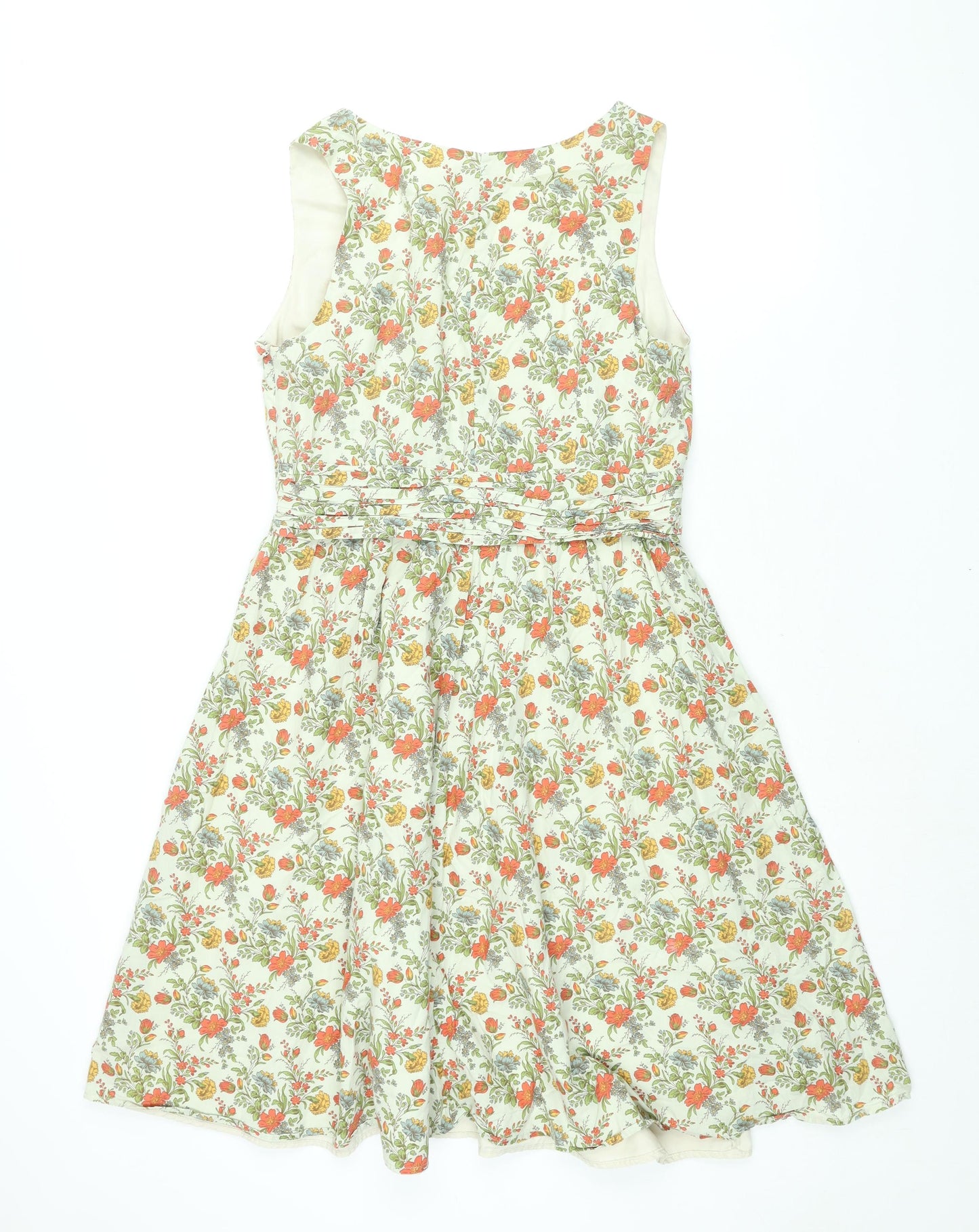 Monsoon Womens Multicoloured Floral Cotton Fit & Flare Size 14 Round Neck Zip