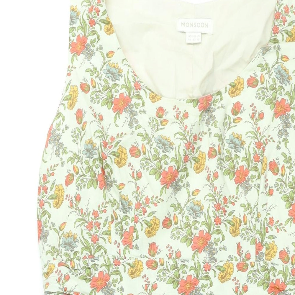Monsoon Womens Multicoloured Floral Cotton Fit & Flare Size 14 Round Neck Zip