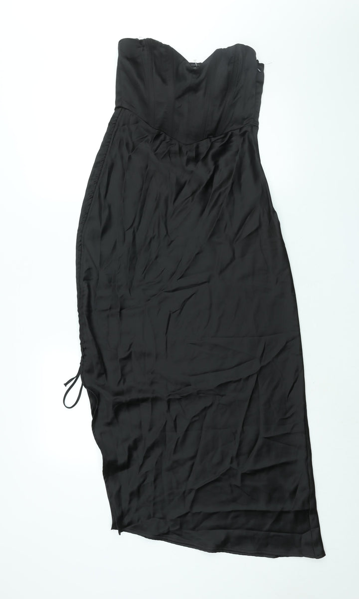 Zara Womens Black Polyester Shift Size M Sweetheart Zip - Drawstring Detail Corset Bodice