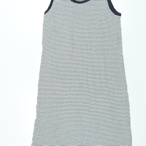 Massimo Dutti Womens White Striped Viscose Tank Dress Size L Scoop Neck Pullover