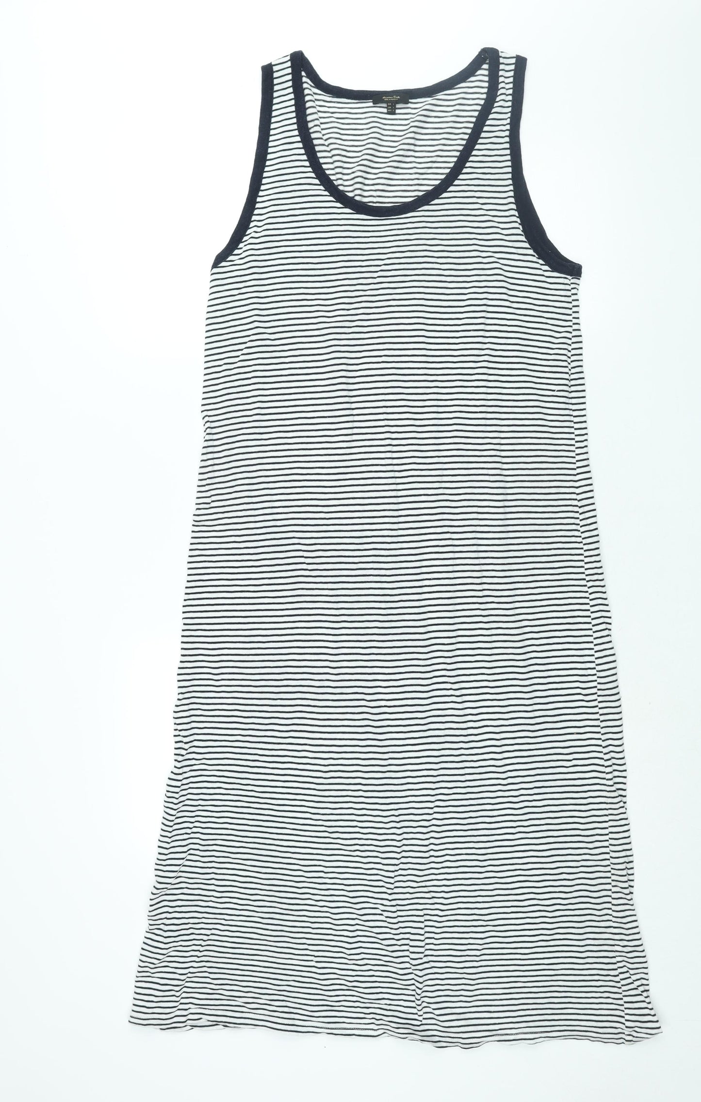 Massimo Dutti Womens White Striped Viscose Tank Dress Size L Scoop Neck Pullover