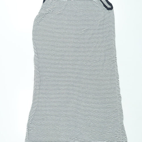 Massimo Dutti Womens White Striped Viscose Tank Dress Size L Scoop Neck Pullover