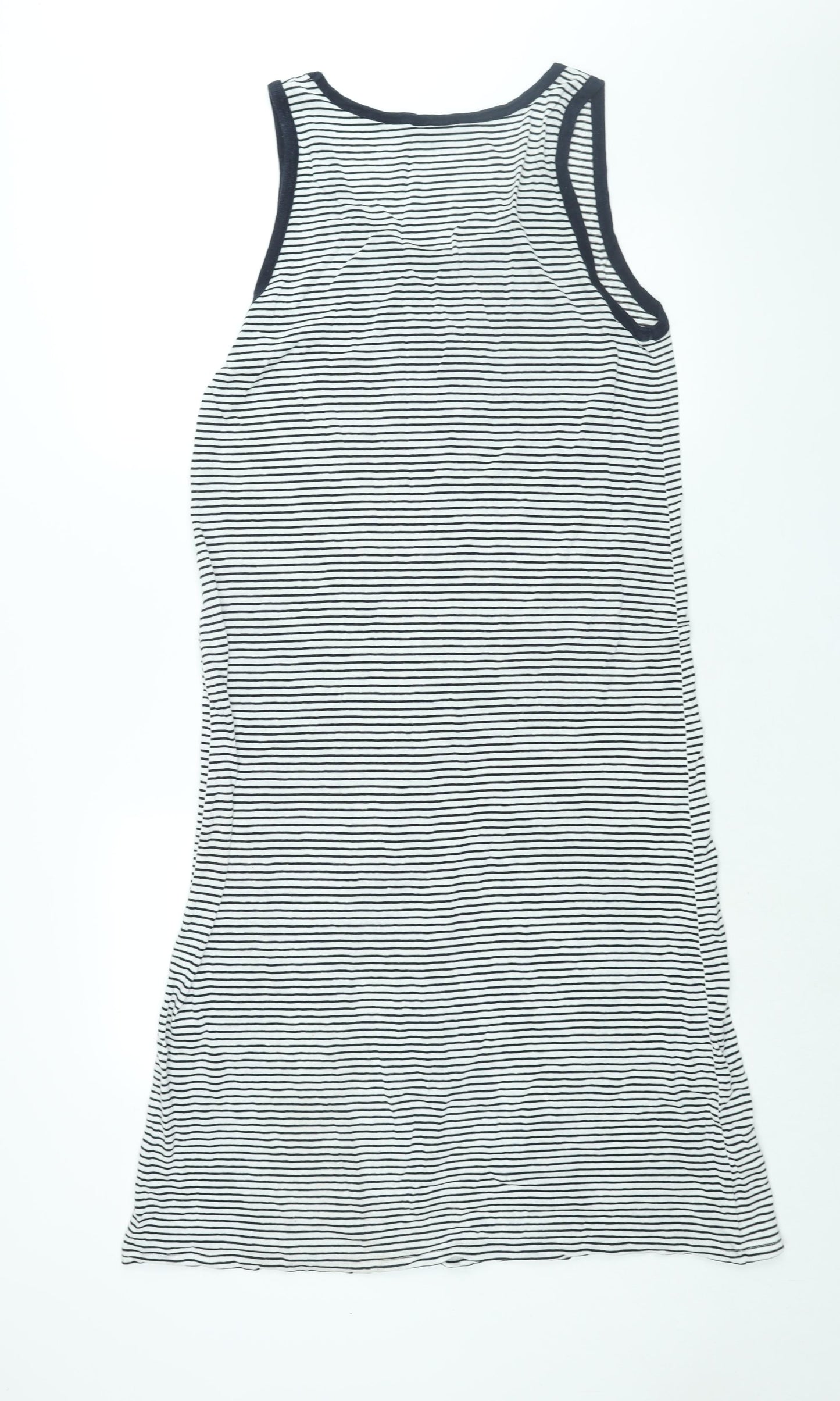 Massimo Dutti Womens White Striped Viscose Tank Dress Size L Scoop Neck Pullover
