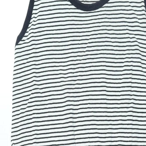 Massimo Dutti Womens White Striped Viscose Tank Dress Size L Scoop Neck Pullover