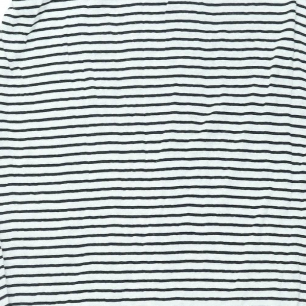 Massimo Dutti Womens White Striped Viscose Tank Dress Size L Scoop Neck Pullover