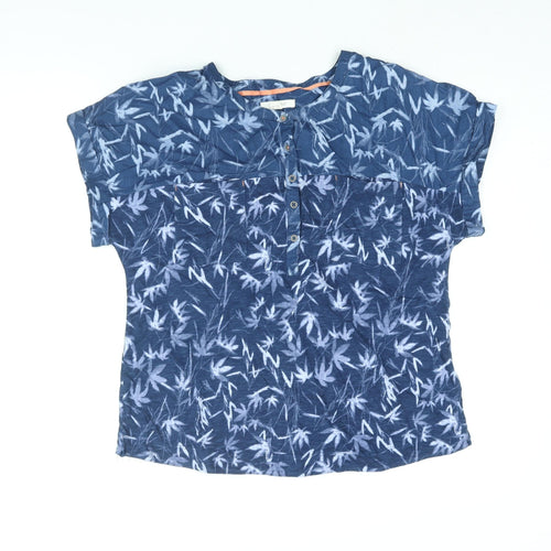 White Stuff Womens Blue Geometric Cotton Basic Blouse Size 12 Round Neck
