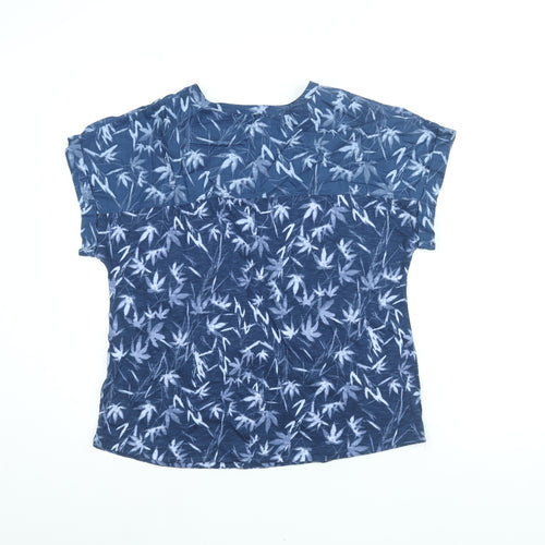 White Stuff Womens Blue Geometric Cotton Basic Blouse Size 12 Round Neck