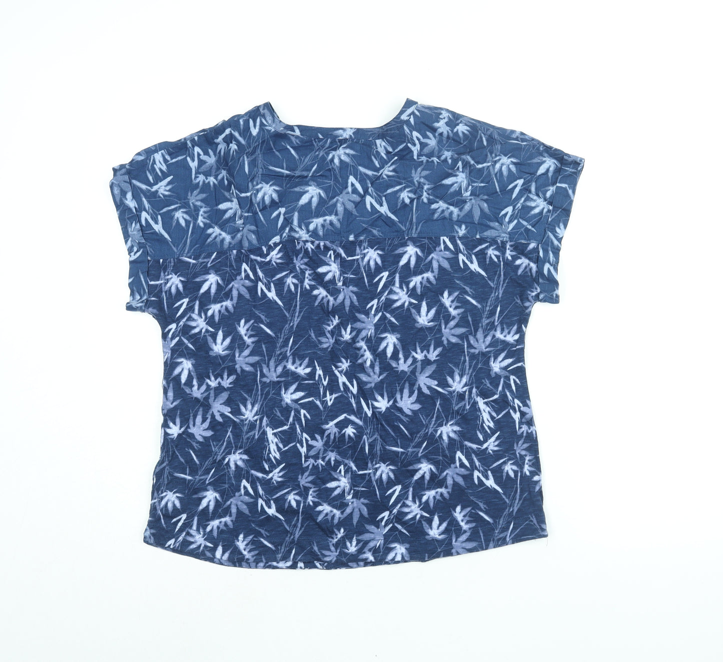 White Stuff Womens Blue Geometric Cotton Basic Blouse Size 12 Round Neck