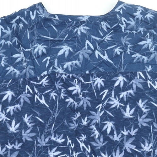 White Stuff Womens Blue Geometric Cotton Basic Blouse Size 12 Round Neck