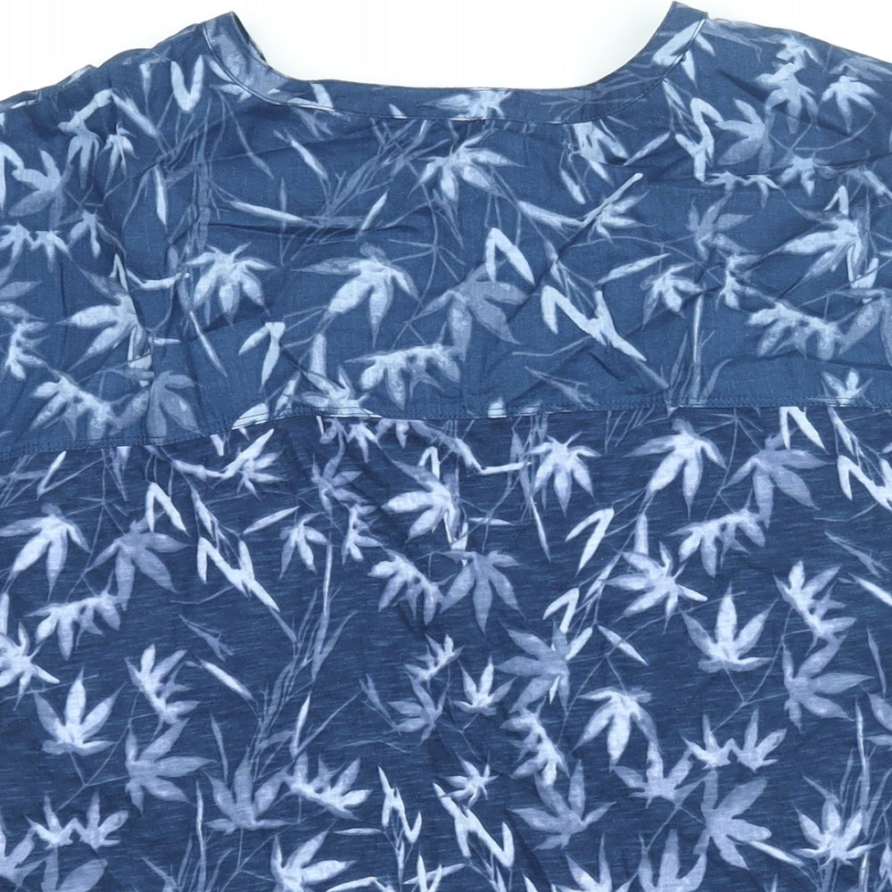 White Stuff Womens Blue Geometric Cotton Basic Blouse Size 12 Round Neck