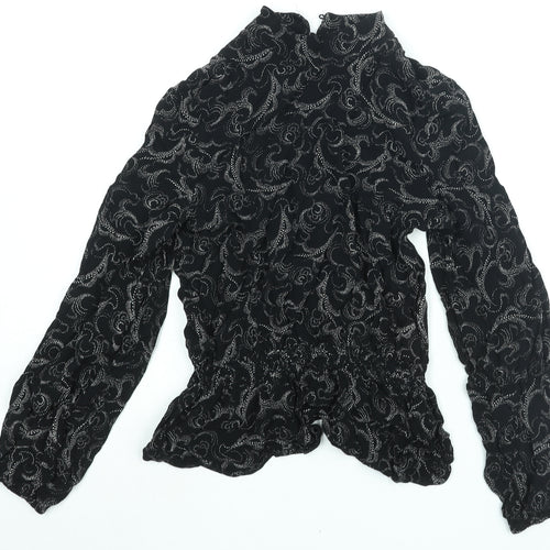 Marks and Spencer Womens Black Geometric Viscose Basic Blouse Size 12 Mock Neck - Peplum