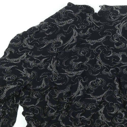 Marks and Spencer Womens Black Geometric Viscose Basic Blouse Size 12 Mock Neck - Peplum