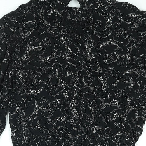 Marks and Spencer Womens Black Geometric Viscose Basic Blouse Size 12 Mock Neck - Peplum