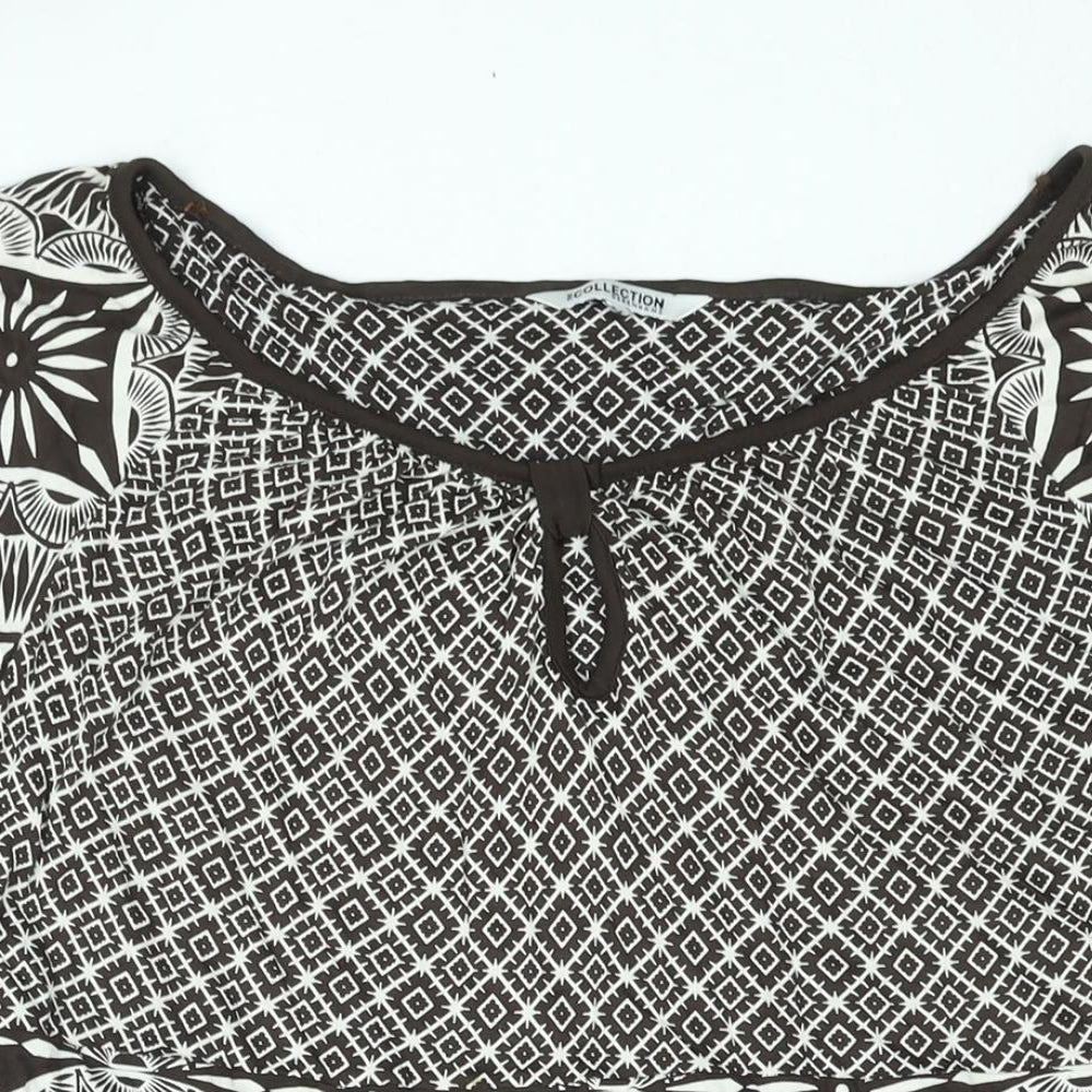 Debenhams Womens Brown Geometric Viscose Tunic Blouse Size 20 Boat Neck - Belted