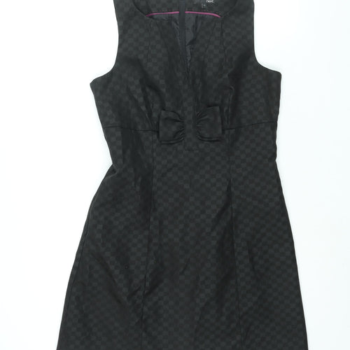 NEXT Womens Black Gingham Polyester A-Line Size 12 V-Neck Zip - Bow