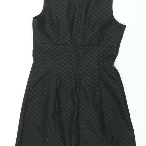 NEXT Womens Black Gingham Polyester A-Line Size 12 V-Neck Zip - Bow