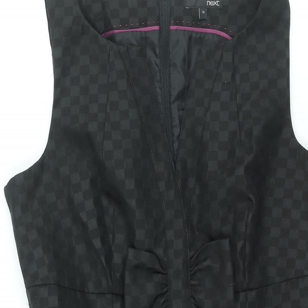 NEXT Womens Black Gingham Polyester A-Line Size 12 V-Neck Zip - Bow