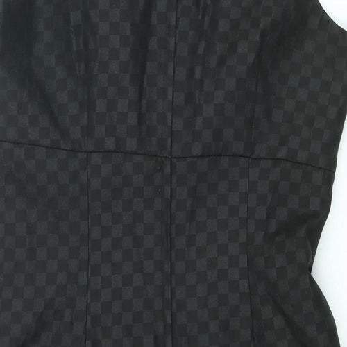 NEXT Womens Black Gingham Polyester A-Line Size 12 V-Neck Zip - Bow