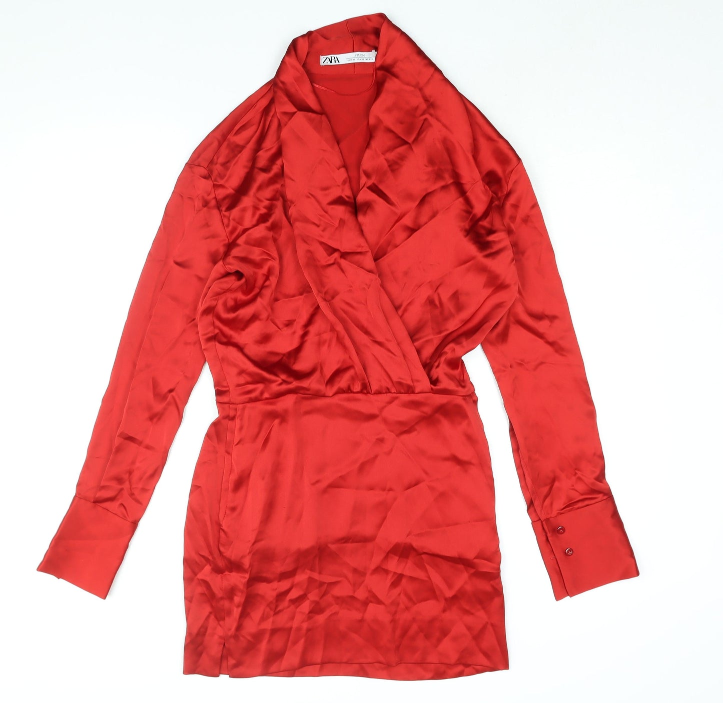 Zara Womens Red Polyester Mini Size XS V-Neck Zip