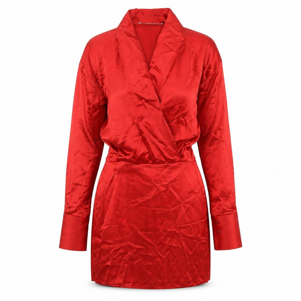 Front view of Zara women’s red polyester mini, size XS, v-neck zip