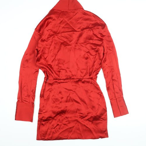Zara Womens Red Polyester Mini Size XS V-Neck Zip