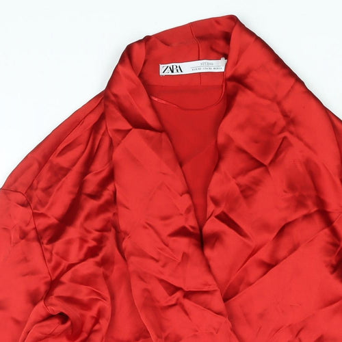 Zara Womens Red Polyester Mini Size XS V-Neck Zip