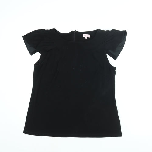 Phase Eight Womens Black Polyester Basic Blouse Size 14 Round Neck